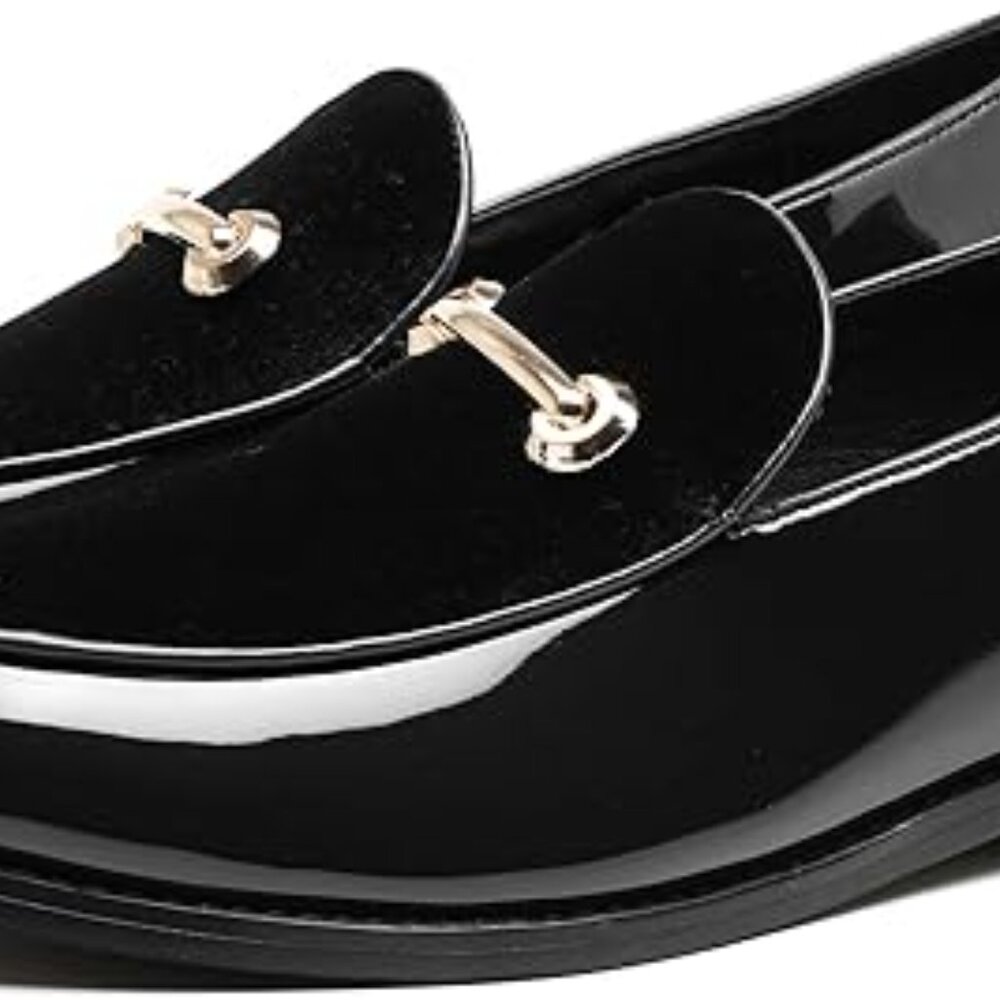 Santimon Men's US 9, 10 Black Casual Smoking Loafers Suede Patent Leather Shoes - Picture 9 of 10